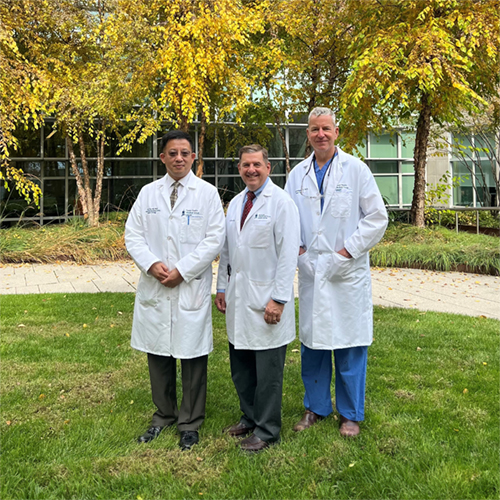 Featured from left to right are McGlinn Cancer Institute team members: Gary Xiao, MD, General Surgery; Michael Brown, MD, Medical Director, McGlinn Cancer Institute at Reading Hospital; Peter Bamberger, MD, General Surgery.