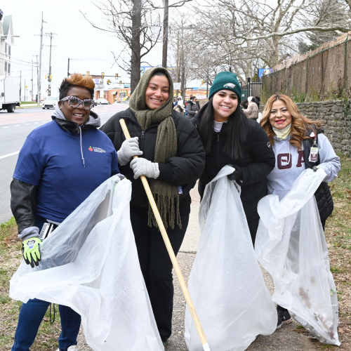 Employees from St. Christopher's Hospital for Children volunteer to clean up Lighthouse Feild for MLK Day of Service 2023. 
