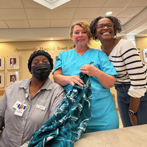 Phoenixville Hospital staff made 60 blankets to donate to Project Linus to honor MLK Day with a Day of Service