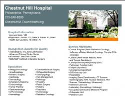 Screenshot of Chestnut Hill Hospital Fact Sheet
